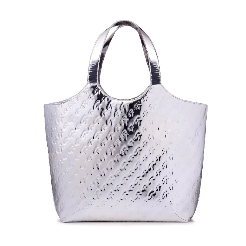 METALLIC MONOGRAM MAXI TOTE - METALLIC SILVER