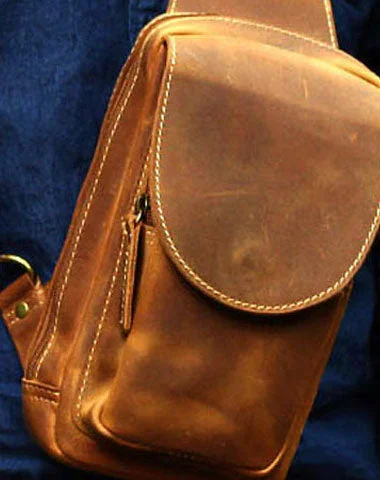 Genuine Leather Mens Cool Messenger Bag iPad Bag Chest Bag Bike Bag Cycling Bag For Men