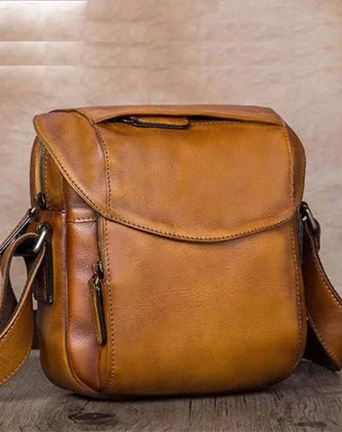 Brown Mens Leather Vintage Vertical Small Messenger Bags Small Side Bag Blue Courier Bag for Men