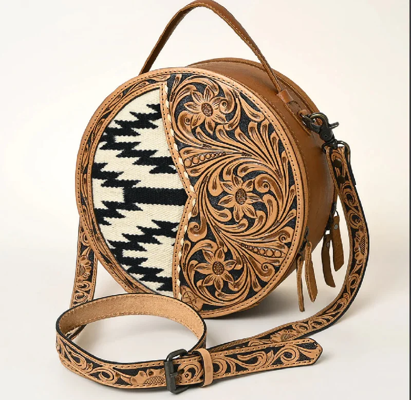 American Darling Round White Saddle Blanket Tooled Purse