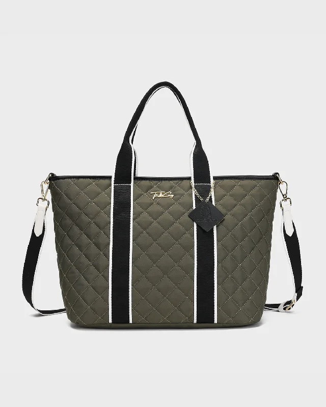 Diamond Stitch Tote Bag in Olive Green