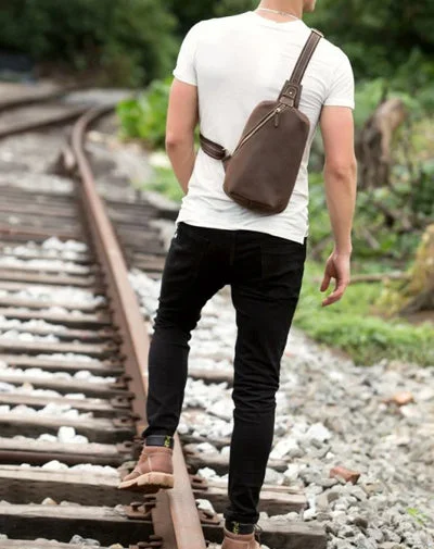 Leather Mens Cool Sling Bag Crossbody Bag Chest Bag for men