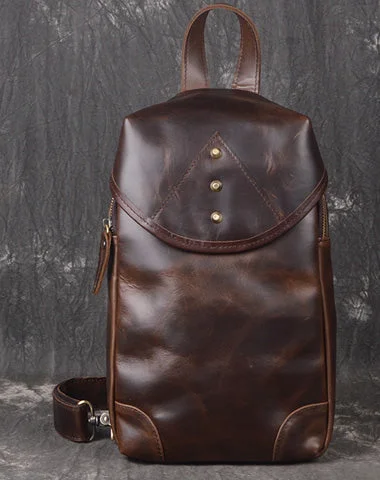 LEATHER MENS COOL SLING BAG CROSSBODY BAG CHEST BAG FOR MEN