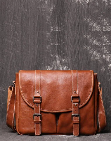 Dark Coffee Cool Leather 12 inches Small Satchel Messenger Bag Side Bag Brown Courier Bag For Men