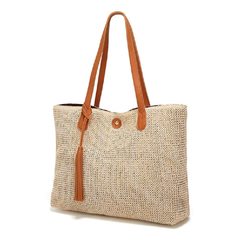 Large Capacity Soft Straw Tote Shoulder Bag