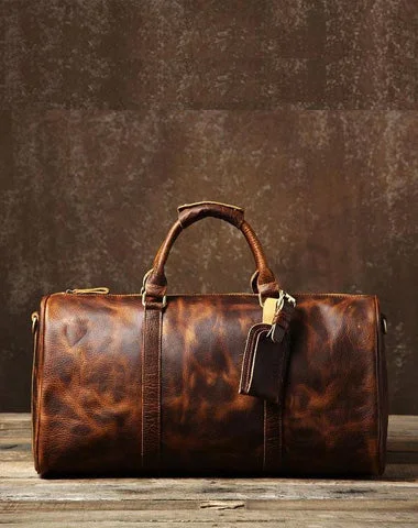 Genuine Leather Mens Large Brown Travel Bag Cool Duffle Bag Shoulder Bag Weekender Bag for Men