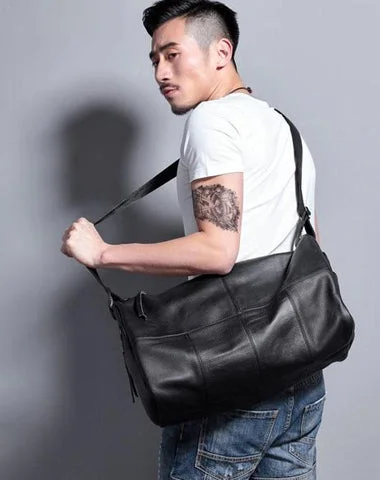 Cool Black Leather Mens Weekender Bag Travel Bags Shoulder Bags for men