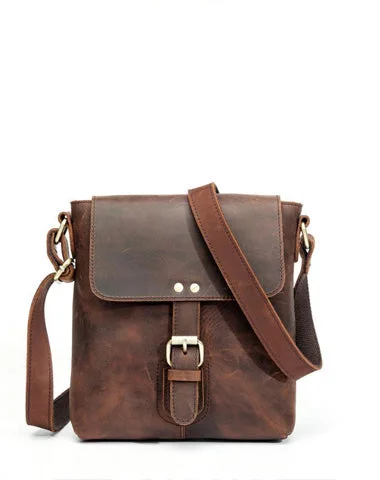 Vintage Brown Leather Men's Vertical Messenger Bag Small Side Bag Vertical Messenger Bag For Men