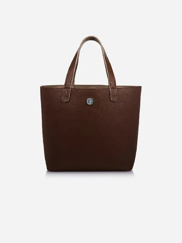 Reversible Vegan Leather Tote | Brown & Beige