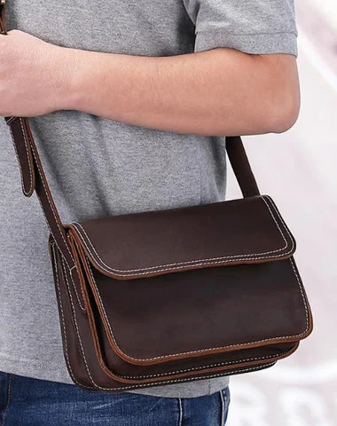 Brown Cool Leather Small Messenger Bag Satchel Postman Bag Coffee Side Bag Courier Bag For Men