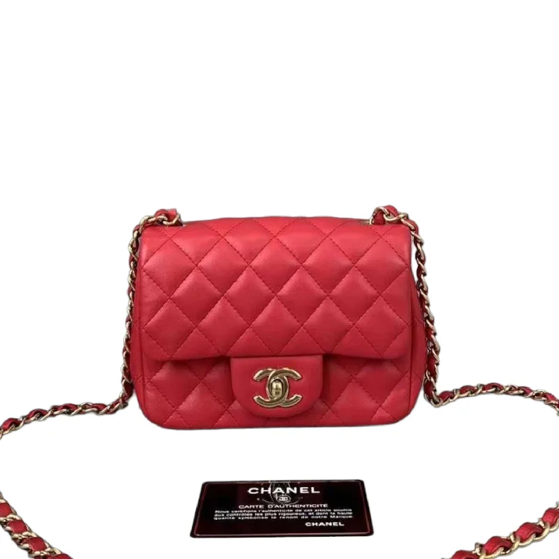 Classic Flap Square Mini Lambskin Red GHW