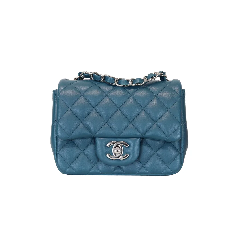 Mini Square Flap Cafskin Quilted Blue Fonce SHW