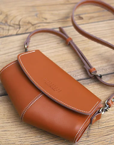 Cute LEATHER Side Bags Sling Bag Brown WOMEN Saddle SHOULDER BAG Small Crossbody Purses FOR WOMEN