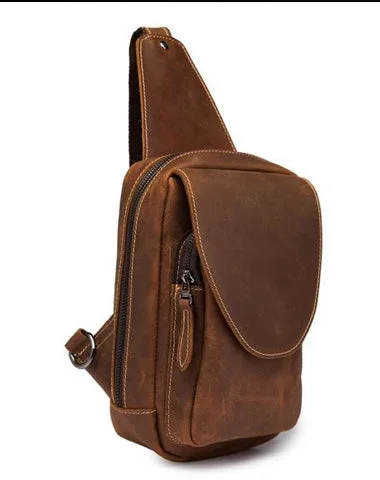 Vintage Leather Men's Chest Bag Sling Bag One Shoulder Backpack For Men