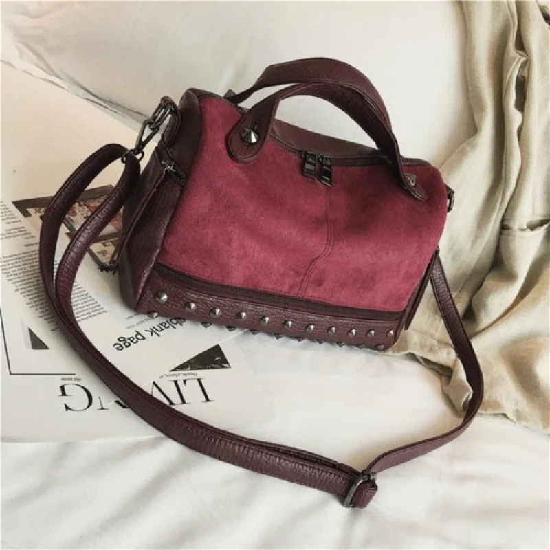 Top Handle High Quality Leather With Rivets Tote Shoulder Bag