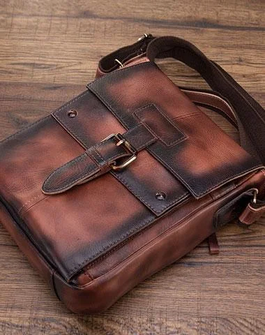 Cool Mens Leather Vintage Small Side Bag Small Messenger bag Shoulder bag For Men