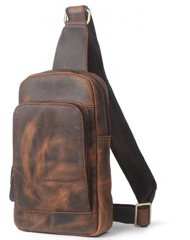 Cool Mens Leather Chest Bag Leather Sling Bag Leather Sling pack Crossbody Sling bag For Men