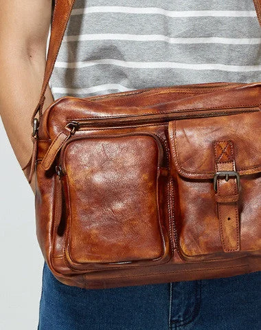 Cool leather mens Small messenger vintage shoulder bag for men