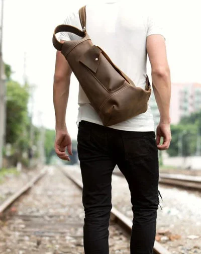 Leather Mens Cool Sling Bag Crossbody Bag Chest Bag for men