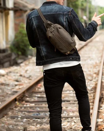 Leather Mens Cool Sling Bag Crossbody Bag Chest Bag for men