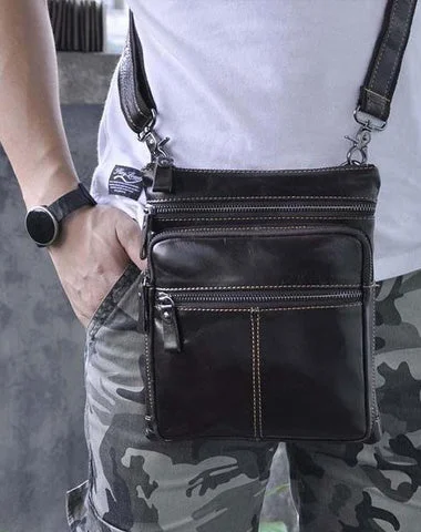 Mens Leather Small Side Bag Messenger Bag Courier bag for Men