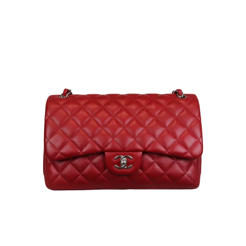 Double Flap Jumbo Lambskin Red SHW