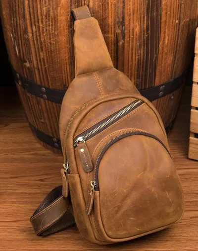 Leather Mens Cool Sling Bag Crossbody Bag Chest Bag for men