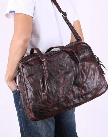 Coffee Leather Men's 14 inches inches Large Courier Bag Travel Bag Weekend Bag Messenger Bag Postman Bag For Men