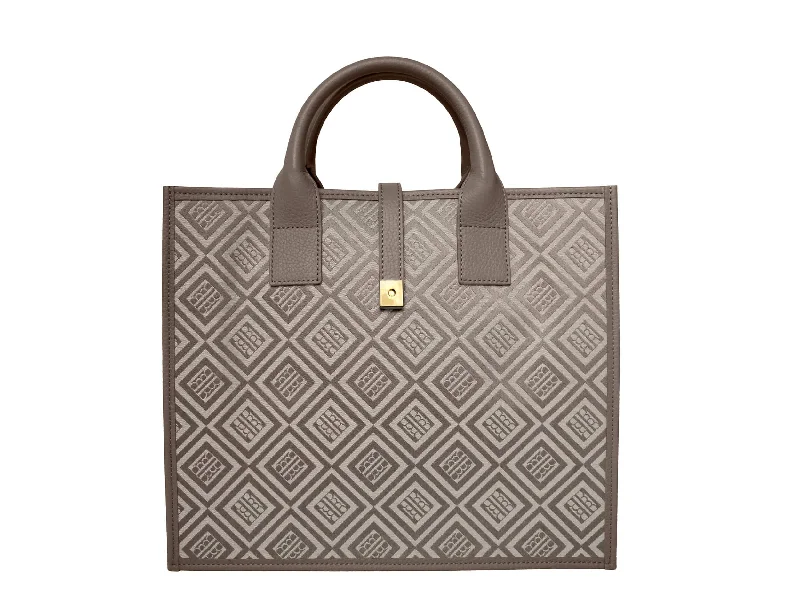 Aurora Compact Logo Jacquard Print Tote Bag - Beige/Taupe