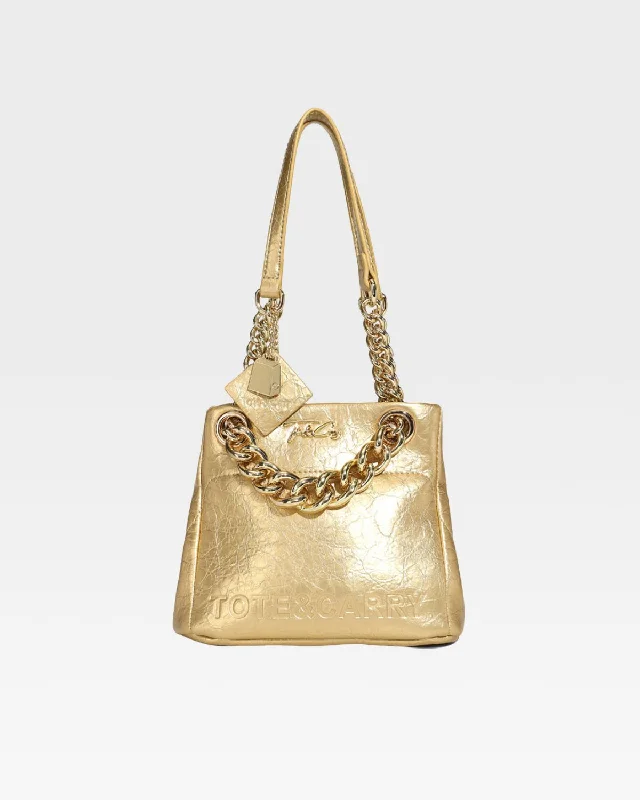 Leather Mini Tote Bag in Gold