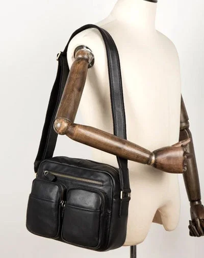 Cool Brown Leather Mens Small Courier Bag Messenger Bag Black Side Bag Postman Bag for Men