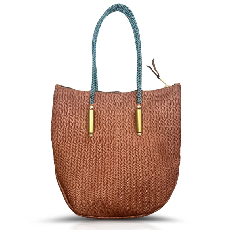 Zip Tote in Brown Basketweave