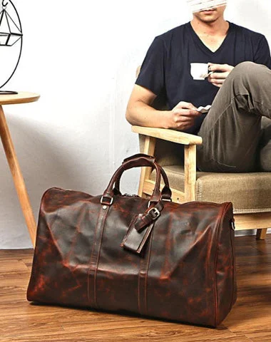 Vintage Brown Leather Mens Casual Large Travel Bags Shoulder Weekender Bags Duffle Bag For Men