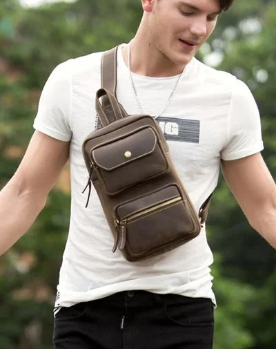 Leather Mens Cool Sling Bag Crossbody Bag Chest Bag for men