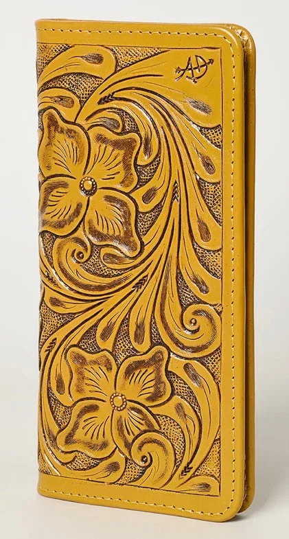 American Darling Mustard Colored Hand Tooled Leather Wallet