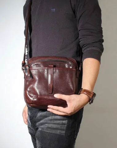 Genuine Leather Mens Cool Small Messenger Bag Sling Bag Chest Bag Bike Bag Cycling Bag for men