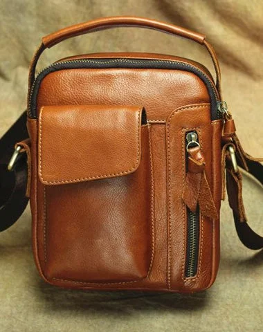 Brown Leather Men's Vertical Messenger Bag Side Bag Tablet Bag For Men