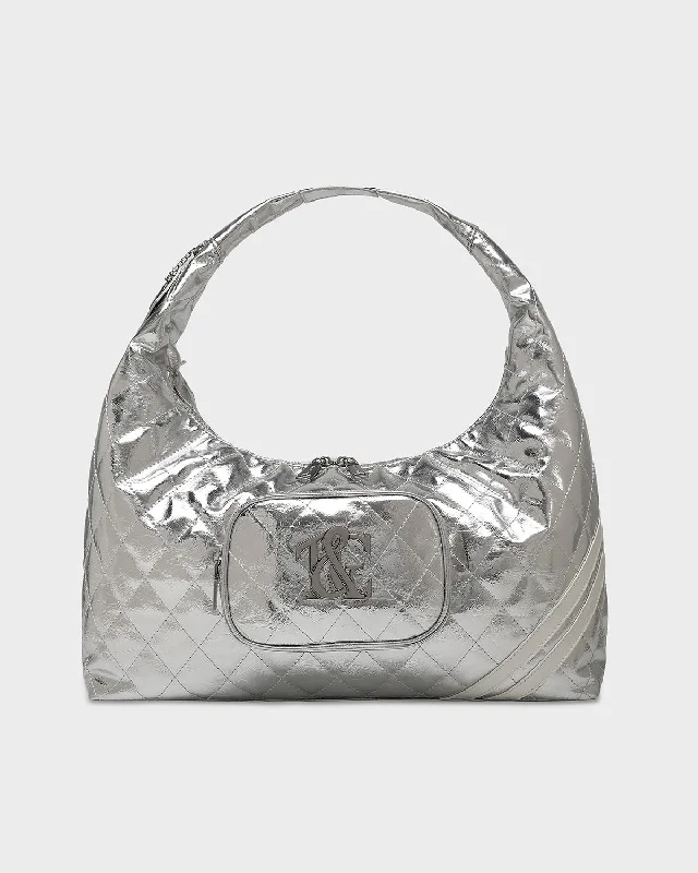 Diamond Stitch Quilted Chic Tote Bag in Silver