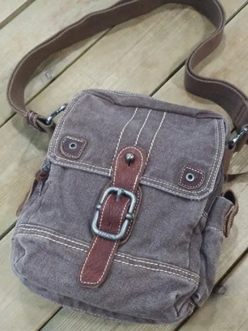 Mens Canvas Side Bag Canvas Vertical Messenger Bag Gray Small Courier Bag Shoulder Bag for Men