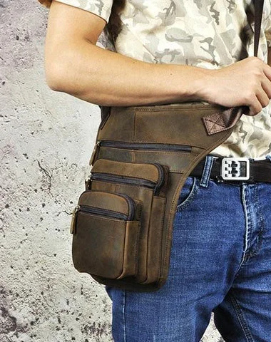 Cool Leather Drop Leg Bag Belt Pouch Mens Waist Bag Shoulder Bag for Men