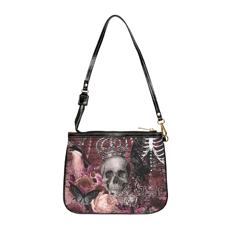 Purple Skull Crown Floral Small Shoulder Bag