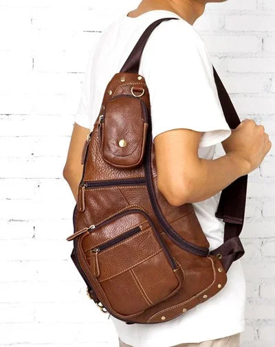 Leather Mens Cool Sling Bag Crossbody Bag Chest Bag for men