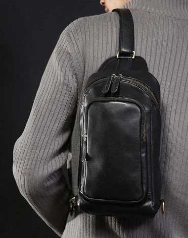 Leather Mens Cool Sling Bag Chest Bag Sling Crossbody Bag for men