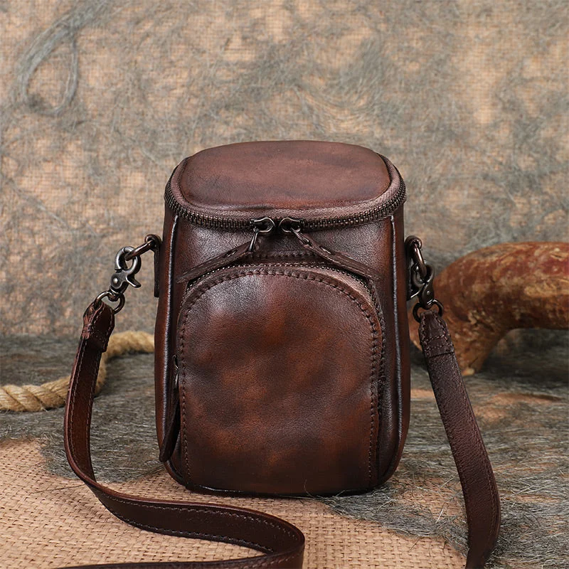 Small Ladies Side Bag Brown Leather Crossbody Bag