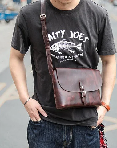 Black Leather Mens Casual Small Postman Bag Courier Bags Coffee Messenger Bag For Men