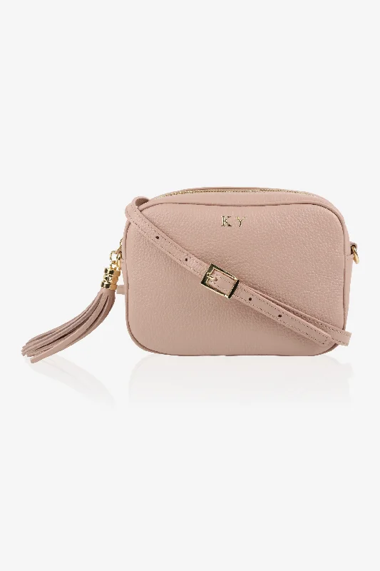 Personalised Leather Cross Body Messenger Bag - Nude Pebble with Gold Hardware