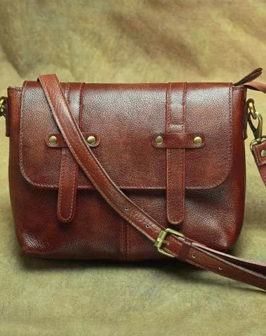 Vintage Brown Leather Men's Side Bag Messenger Bag Brown Courier Bag For Men