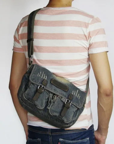 Blue Denim Mens Casual 10 inches Messenger Bag Jean Small Postman Bag Courier Bag For Men