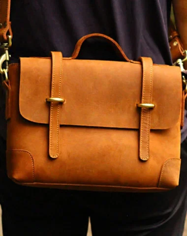 Vintage Leather Mens Messenger Bag Briefcase Side Bag Brown Work Bag Business Bag For Men