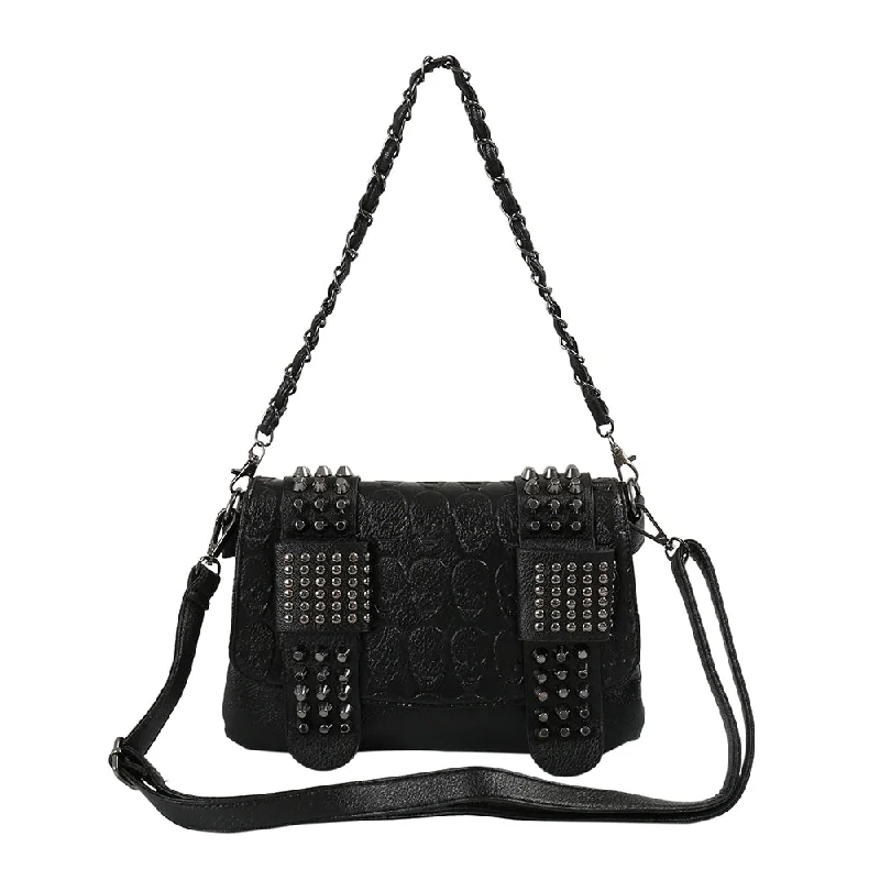 Leather Messenger Skull Rivets Shoulder Punk Cross-body Bag